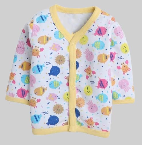 Image of Baby Boys' & Baby Girls' T-Shirt Hosiery Cotton Clothing Full Sleeve Jhabla /Vest Front Open T- Shirt with Snap Buttons