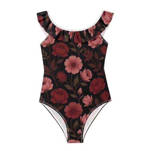 Maillot de bain fille d'été bordeaux à volants haut de gamme