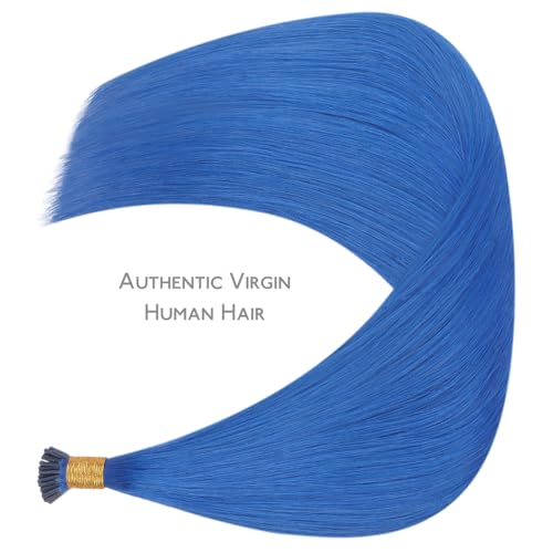 Image of WENNALIFE I Tip Hair Extensions Human Hair, 25g 25s 14 inch Blue Remy Itip Human Hair Extensions Invisible Itips Straight I Tips Fusion Extensions Real Human Hair