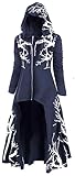 FEOYA Women Zip Up Hooded Pullover Sweater High Low Drop Shoulder Longline Gothic Drawstring Cardigan Long Sleeve Medieval Outwear Navy Blue 3XL