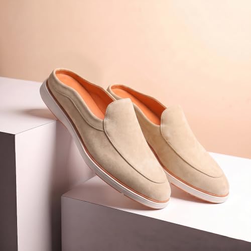 Image of HAYES LONDON Riviera Italian Suede Leather Backless Slip-On Mule Loafers for Men | Casual Summer Walk Half Shoes | Comfortable Open-Back Driving Loafers