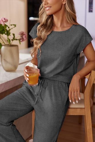 Image of Ekouaer Womens Pajama Sets Cap Sleeve Sleepwear Tops and Long Pants Comfy Pjs 2 Piece Lounge Set with Pockets S-XXL