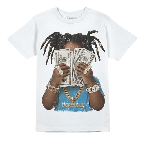 DopeSkill Graphic Tee Military Blue 4s Streetwear Crewneck Unisex Hypebeast T-Shirt Cool Sneaker Colour Matching Shirt Rich Youth (White - S)