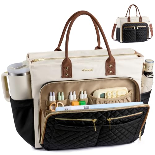 Image of LOVEVOOK Tote Bag for Women, Teacher Nurse Work Laptop Bag, Quilted Bible Computer Shoulder Bag for Business Travel College