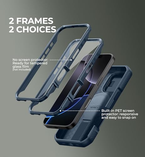 Image of Dexnor for iPhone 16 Pro Case with Slide Camera Cover&Adjustable Kickstand & Built-in Screen Protector,Compatible Wireless Charging Shockproof Cases Heavy-Duty Magnetic Protective Cover,Navy Blue