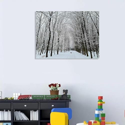 Impression sur toile de paysage hivernal avec chiot 60x85cm sans cadre - 5