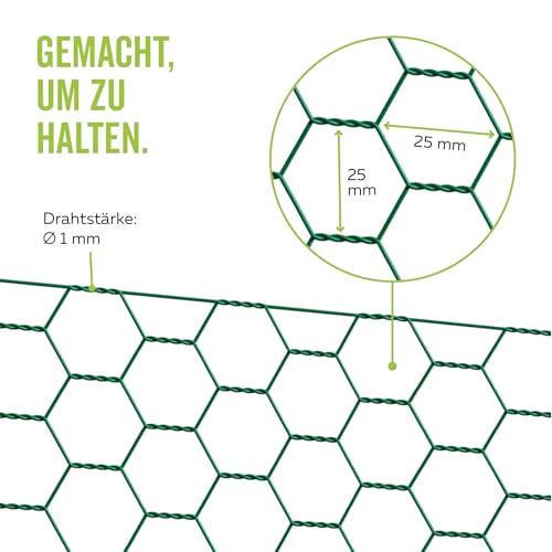 Alberts 614225 Sechseckgeflecht | verschiedene Längen und Höhen - wahlweise in verschiedenen Farben | grün | Maschung 25 mm | Höhe 50 cm | Länge 10 m