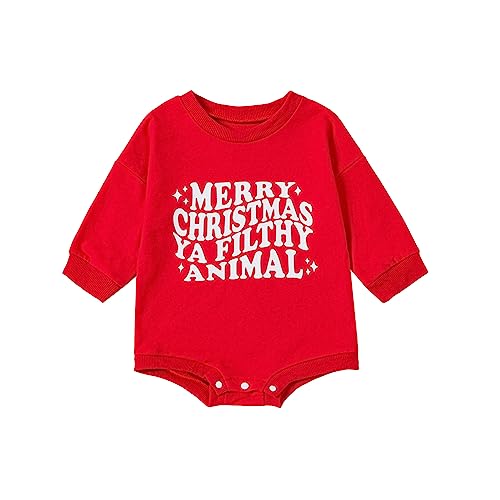 Image of Cevoerf Infant Baby Girl Boys Christmas Outfit - Oversized Xmas Cookie Print Romper Sweatshirt Christmas Clothes