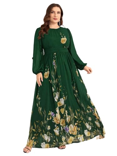 Image of Spring Summer 2024 Plus Size Womens Dresses V Neck Casual Elegant Long Sleeve Floral Print Maxi Dress