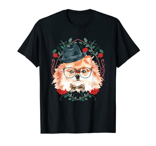 Funny Pomeranian Design with Floral Background Black Hat T-Shirt