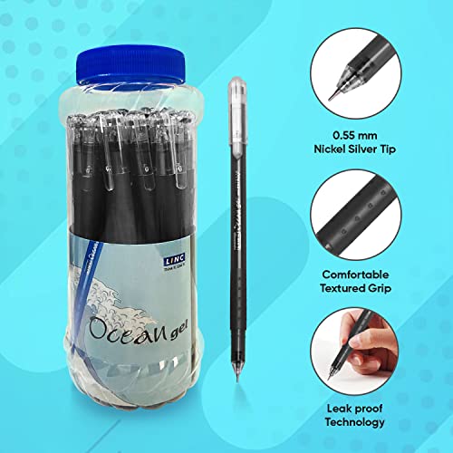 Image of Linc Ocean Classic Gel Pen (0.55 mm, Blue Body, Blue Ink, Pack of 50) Ocean Lightweight Gel Pen Jar