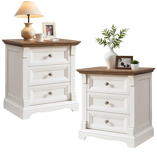 Image of Farmhouse 26 inchH Nightstand Set of 2, 23.6 inchW End Table with Charging Station
