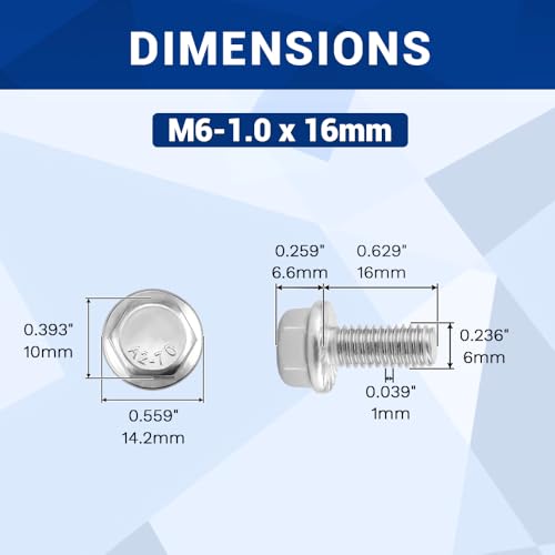 Image of M6-1.0 x 16mm Serrated Flange Hex Bolts + Flange Nut + Flat Washer + Lock Washer Combo Pack, 304 Stainless Steel 18-8, for Automotive & Machinery, 20 Sets
