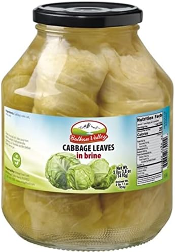 Balkan Valley Cabbage Leaves 1470gr in Brine Glass - Halal- Product of Bulgaria