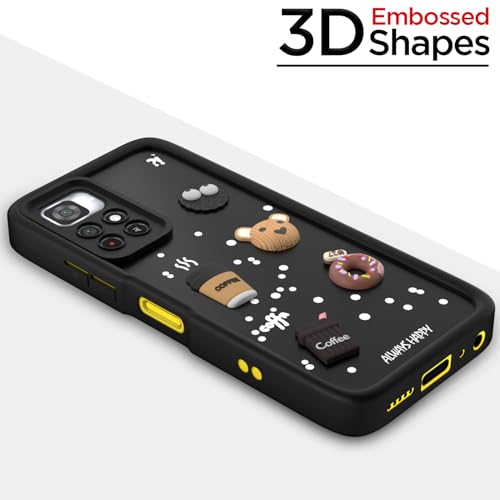 Image of Outlouders Back Cover for Poco M4 Pro | 3D Cartoon Bear Cute Fun Silicone Full Body Protection Bumper Case (Black)