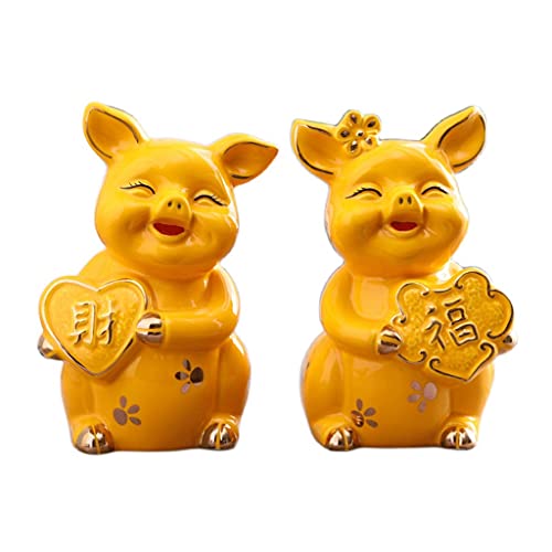 ZSM Money Bank 2 Pieces Cute Piggy Bank Cute Ceramic Pig Money Bank 1 Pair Desktop Piggy Bank Adults Coin Bank Saving Coin Box ï¼ˆWhite,Yellowï¼‰ Counter Coins Bank (Color : Yellow)