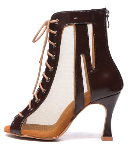 Image of Dance Practice Shoes for Women Mesh Ballroom Sandals Heels Party Prom Ankle Booties with Zip