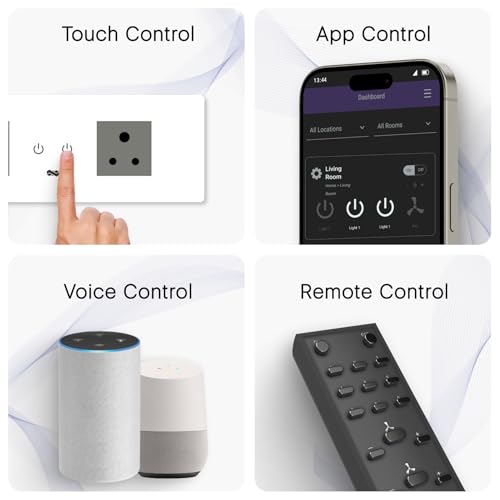 Image of IOTICS Smart Wifi Switch Board: 2 Smart Plug Module. Touch Control, Remote, App Control. Voice Control with Alexa & Assistant. Smart Touch Switch Board For Home Automation (White)
