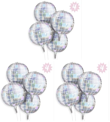Image of xo, Fetti Iridescent Disco Ball Metallic Silver Foil Balloons - 4 pk, 22 inch | Last Disco Bachelorette Decorations, Groovy Birthday Party Supplies, 70s Baby Shower, NYE, Space Cowboy (Pack of 3)