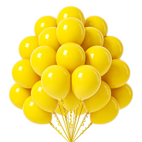FOTIOMRG Yellow Balloons 12 inch 50 Pack Yellow Party Balloons Good Quality for Birthday Graduation Baby Shower Wedding Sunflower Bee Party Decorations (with Yellow Ribbon)