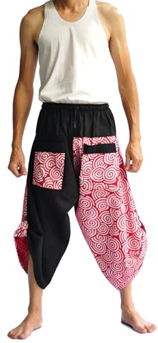 Siam Trendy Mens Harem Pants Design Japanese Style Pants One Size Black and Circle Design2