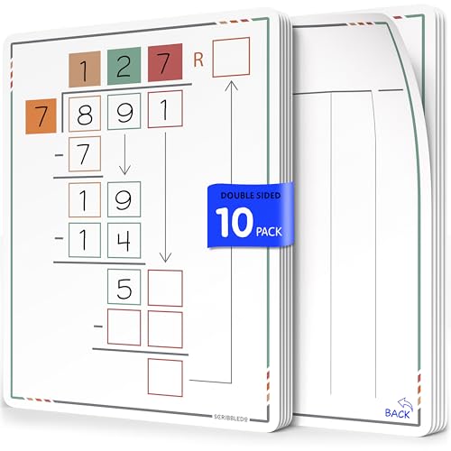 SCRIBBLEDO Division Math Practice Dry Erase Sheets (10-Pack)