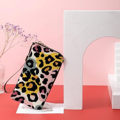 Red Brown Leopard Print Abstract PU Leather Clutch Long Bifold Wallet, Coin Purse Credit Pass Case, Durable Card-Holder Money Storage for Women Men 6