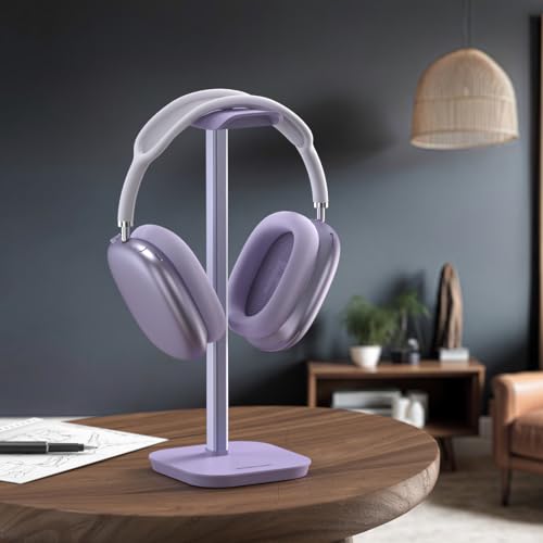 MANMUVIMO Headphone Stand, Desktop Headset Holder (Purple) Heavy Base Desk Earphone Stand Aluminum Gaming Headset Hanger Rack for AirPods Max, AirPods, AirPods Pro, Beats, Bose