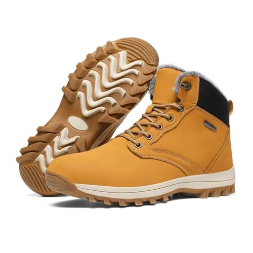 Jakcuz Men Snow Boots Suede Leather Insulated Warm Fur Lined Outdoor Hiking Shoes Winter Boot3