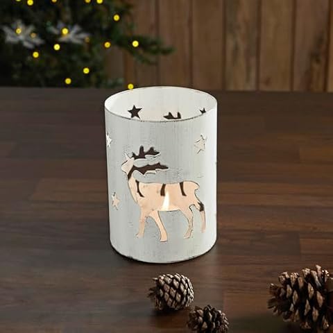 VHC Brands White Reindeer Votive Candle Holder Cover