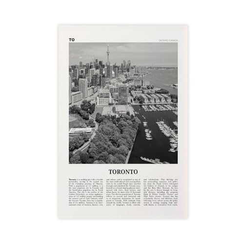 GHEGO Port of Toronto Black And White Typographical Illustration, Ontario,