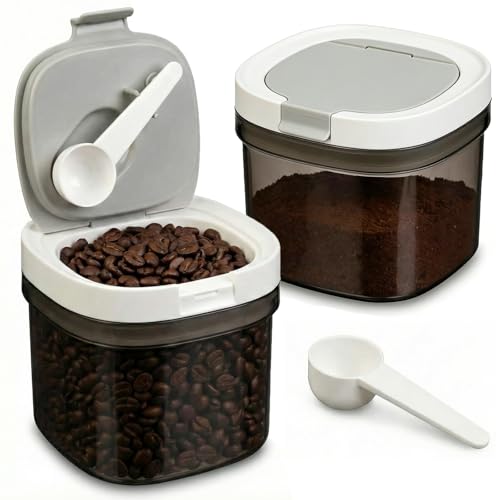 Leezmark 2 Pack Airtight Coffee Canister with Scoop, 27 Fl.Oz Coffee Storage Container for Ground Coffee, Beans, Tea, Sugar, Flour, Cereal, BPA-Free Storage Container (2 x Small)