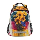 ALAZA Watercolor German Flag Yellow Flowers Backpack for Boys Girls Students Elementary School Bag Kids Bookbag Travel Daypack