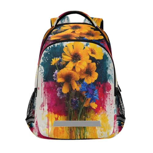 ALAZA Watercolor German Flag Yellow Flowers Backpack for Boys Girls Students Elementary School Bag Kids Bookbag Travel Daypack