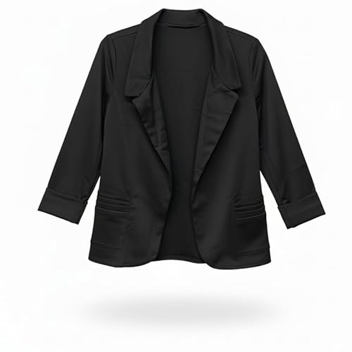 BODYWEAR LTD Women’s Slim Fit Pocketed Blazer with Shawl Collar and Shoulder Pads, Open Front Casual Formal Jacket, Long Sleeve Lightweight Suit Coat, Office Layer (Black-10)