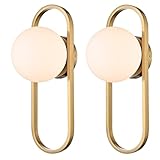 JEENKAE Gold Wall Sconces, 2-Pack Modern Vanity with White Globe Glass Shade, Mid Century Wall Lighting for Stairwell, Gallery, Living Room, Bedrooms, Bathroom