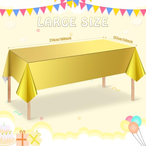 Image of 3 Pack Gold Plastic Tablecloth, Disposable Rectangle Table Covers, Holographic Metallic Foil Tablecloth Gold Party Supplies Decorations for Birthday Graduation Anniversary Bachelorette, 54x108Inch