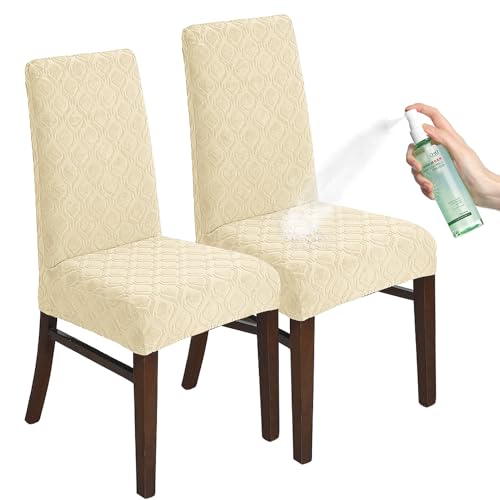 KELUINA Juego de 2 Fundas Elásticas para Sillas de Comedor, Extraíbles Lavables e Impermeables
