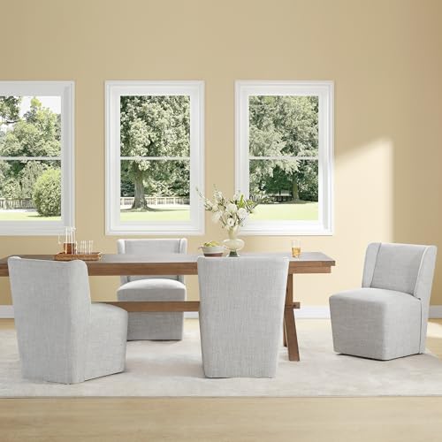 Image of KISLOT Upholstered Dining Chairs Set of 4 with Casters, Wingback Modern Side Armless Deskchair with Rollers for Diningroom Bedroom Livingroom Reading Room, Light Grey Fabric