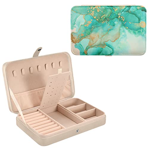 ZZKKO Reise-Schmuckkoffer, grüne flüssige Kunst, Marmor, kleine Schmuckschatullen für Frauen, tragbarer Schmuck, Reise-Organizer, Aufbewahrungsbox für Ohrringe, Ring, Halskette Cover