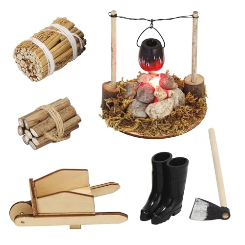 6Pcs Miniatur Zubehör Garten, 1/12 Miniatur Gartenzubehör, zum Miniatur Puppenhaus Gartengerät Puppenhäusern, Miniaturlandschaften, Minigärten Dekorieren B