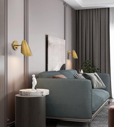 Image of Pathson Modern Wall Sconce with Dimmer Switch, Brass Metal Wall Lamp Lighting, Adjustable Light Angle, E26 Bulb Base Reading Lighting for Wall Painting Bedroom Hallway Living Room Dining Room