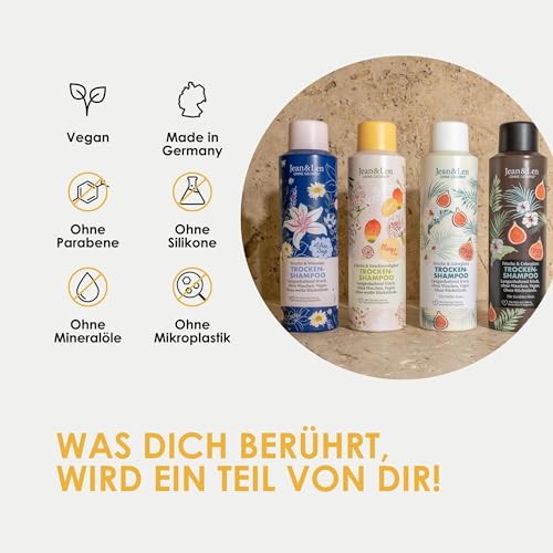 Jean & Len Trockenshampoo Frische & Geschmeidigkeit, kein fettiger Ansatz, keine weißen Rückstände, duftet fruchtig frisch nach Mango, für alle Haartypen, ohne Parabene & Silikone, vegan, 200 ml