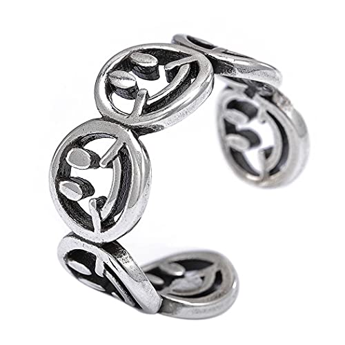 Fstrend Smiley Face Ring Silver Vintage Stainless Steel Rings Retro Statement Band Adjustable Smiling Open Ring Jewelry for Women and Girls (A)
