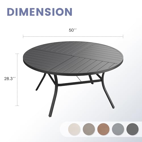 Image of VICLLAX 50 inch Round Outdoor Table, Patio Dining Table for 6 with Umbrella Hole for Garden Lawn Deck Backyard, Black