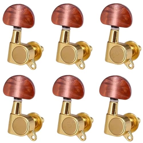 ペグ マシンヘッド コーヒー色の大きな半円形ボタンのシールギアチューニングペグチューナーマシンヘッドギター用6個セットゴールド(6R)