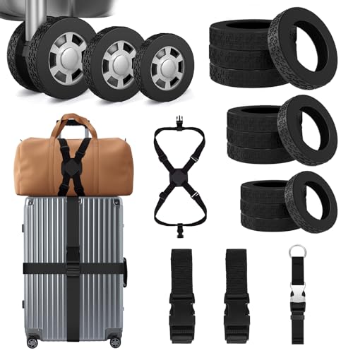 Housses pour roues pivotantes de valise en silicone 4,89-6,5 cm avec sangle
