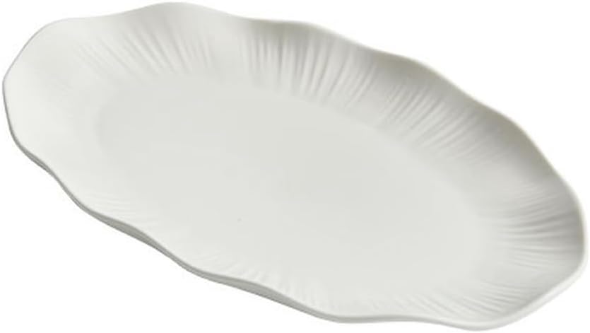 Ceramic glazed irregular fish plate household fresh large tableware -13.9 inch white