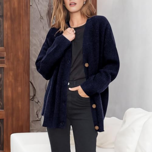 Women Casual Knitted Drape Cardigan Button Down Long Sleeve Sweater V Neck Open Front Loose Cardigan Duster Outwear2