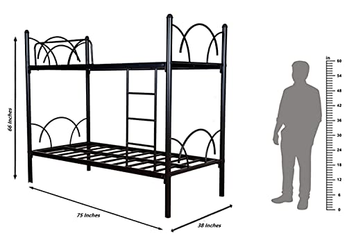 Image of Metal Bunk Bed for Kids | Twin Over Twin Bunker Bed for Adults with Metal Bed Frame and Sturdy Guardrail | Bunk Bed for Home with Mattress Queen (Bottom) + Single (Top)